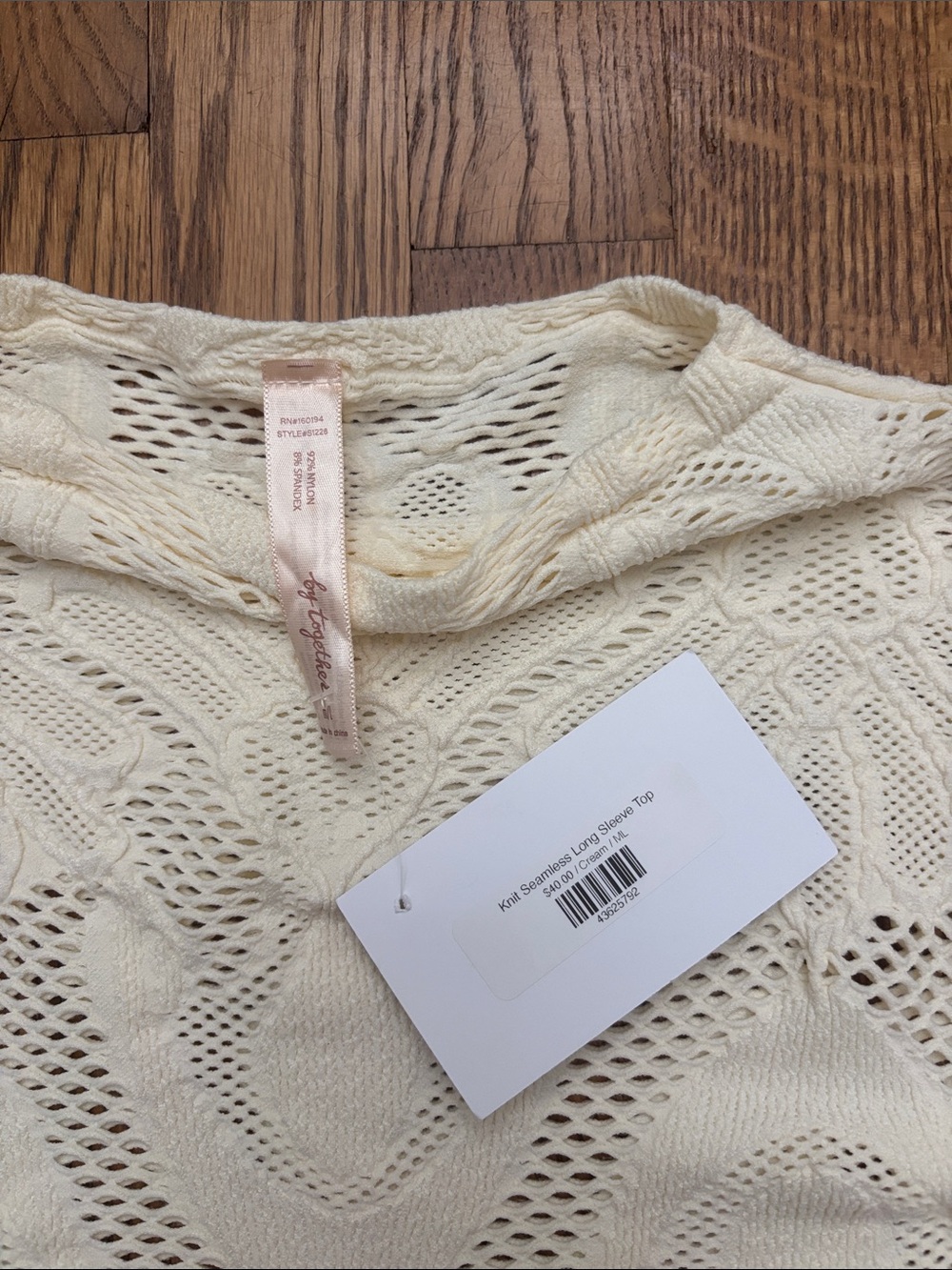 Women's Cream Open-Knit Long Sleeve Top - Picture 4 of 4